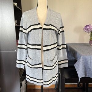 Women’s Staccato Size L Striped Open Front Long Length Cardigan